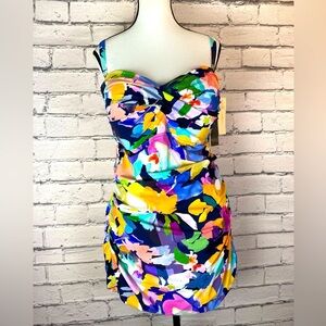 Profile By Gottex Holi Floral Abstract One Piece Bathing Suit Size 22W Bandeau